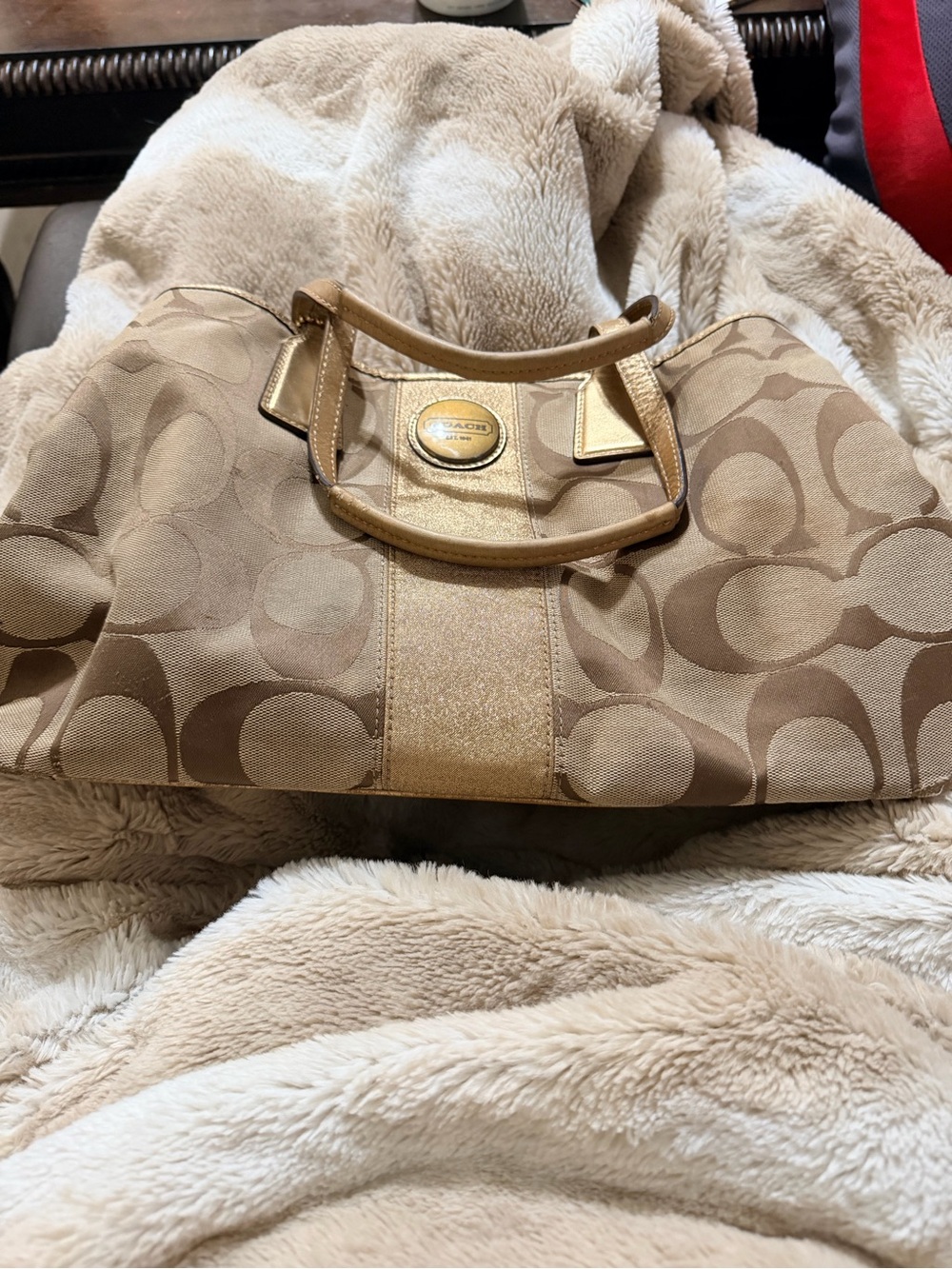 Coach Beige Signature Jacquard Shoulder Bag